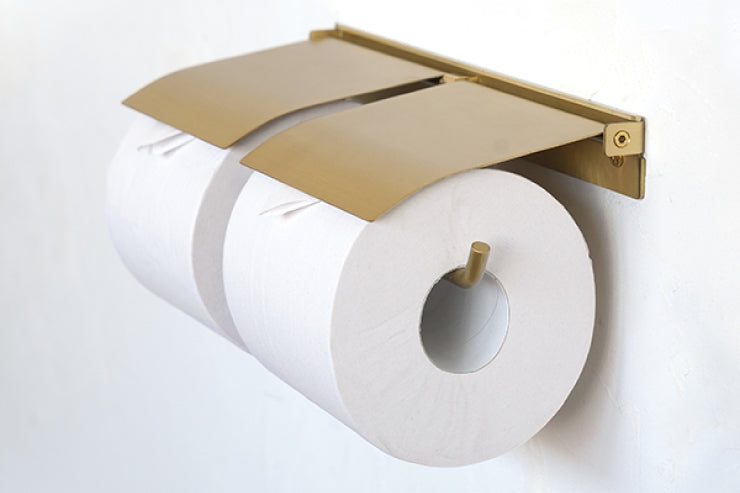 AXCIS アクシス ペーパーホルダー flap フラップ ブラス HS3412 2連 ダブル トイレットペーパーホルダーカバー 真鍮 DIY 日曜大工 リフォーム 真鍮製 ゴールド トイレ収納 スリム コンパクト ストック 高級感