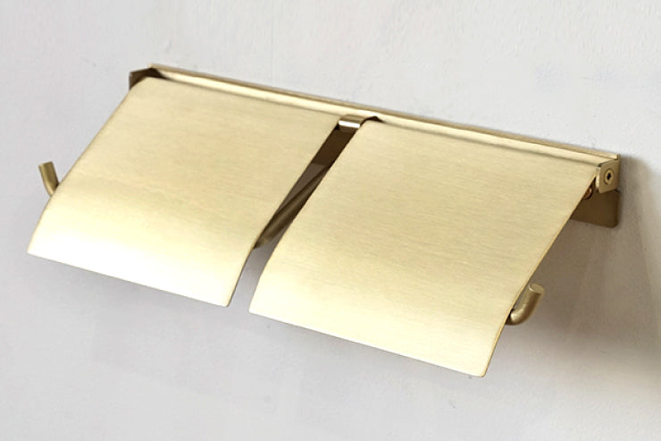 AXCIS アクシス ペーパーホルダー flap フラップ ブラス HS3412 2連 ダブル トイレットペーパーホルダーカバー 真鍮 DIY 日曜大工 リフォーム 真鍮製 ゴールド トイレ収納 スリム コンパクト ストック 高級感