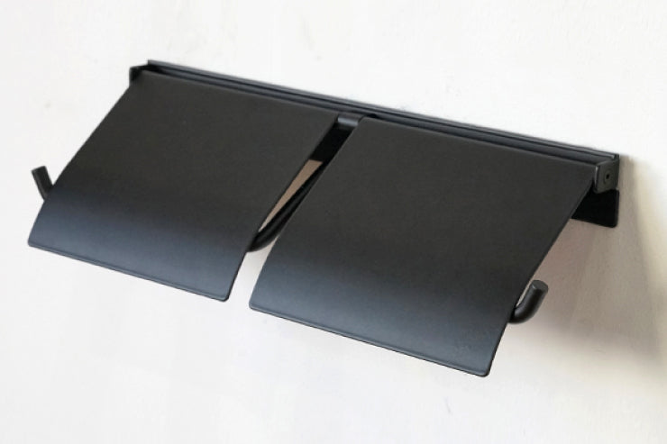 AXCIS アクシス ペーパーホルダー flap フラップ アイアン HS3413 2連 ダブル トイレットペーパーホルダーカバー アイアン DIY 日曜大工 リフォーム 鉄製 ブラック トイレ収納 スリム コンパクト ストック 高級感