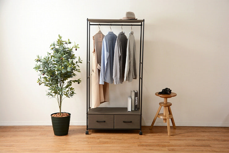 Armoire à cintres KHR-3157 Largeur 75 cm Profondeur 35,5 cm Hauteur 155 cm Étagère à roulettes Élégant Slim Rangement mural Étagère ouverte Étagère de tension Cloison Placard Mur mince Étagère de rangement Étagère de rangement