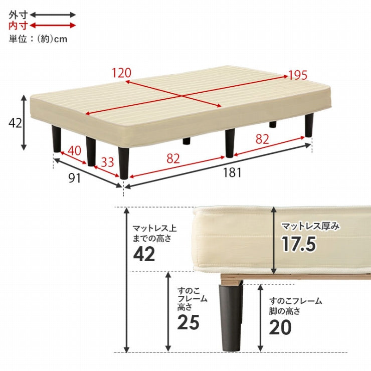 ボンネルコイルマットレスベッド KMB-3105SD 幅120cm 奥行き195cm 高さ42cm