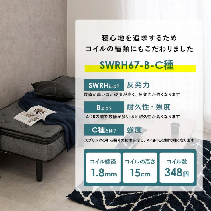 ポケットコイルマットレスベッド KMB-3108SSS 幅80cm 奥行180cm 高さ46cm