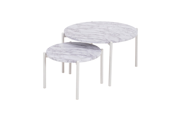 Table gigogne LT-4666 Largeur 64 cm Profondeur 64 cm Hauteur 34 cm Table aspect marbre Lot de 2 Table basse en marbre noir blanc Table de salon Table basse Table d'appoint Table de café Table ronde Affichage élégant moderne