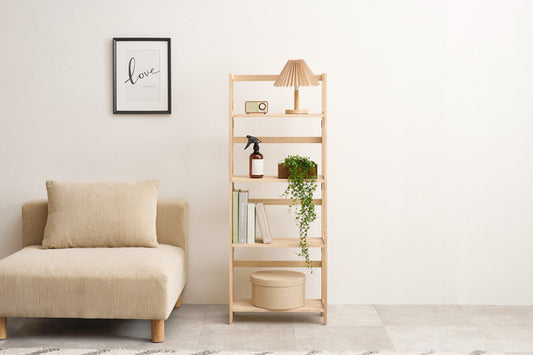5-tier tension rack KTR-3156 Width 90cm Depth 24cm Height 187-264cm Height adjustable Rack Slim Wall storage Open rack Wall shelf Tension shelf Partition Ladder rack Slim wall Storage shelf Storage rack
