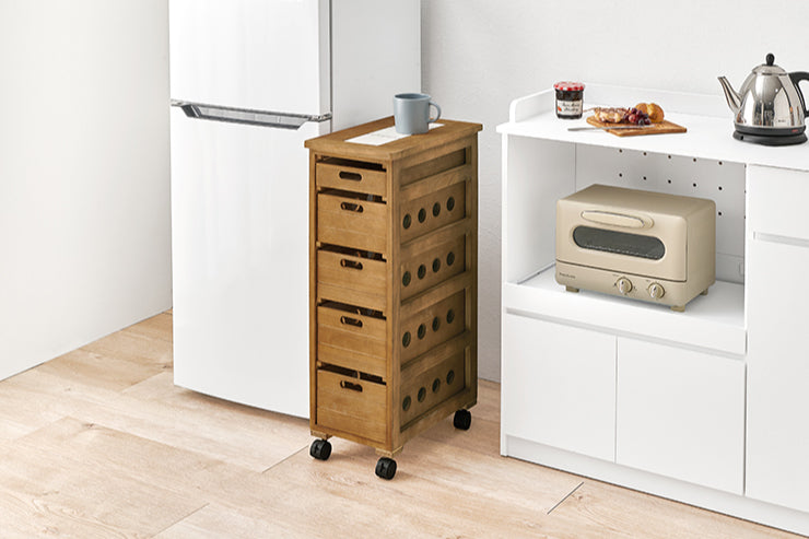 Étagère de cuisine RCC-1629 Largeur 87 cm Profondeur 45 cm Hauteur 186 cm Avec prise Rangement de cuisine Glissière Tiroir Support pour micro-ondes Placard Étagère Étagère Salle à manger Grain de bois Mince Grande capacité Étagère à épices Nouvelle vie