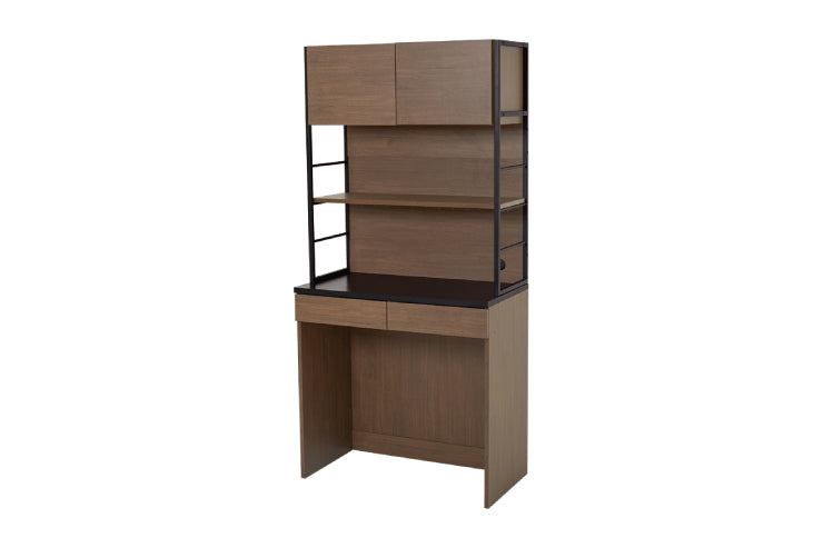 Étagère de cuisine RCC-1629 Largeur 87 cm Profondeur 45 cm Hauteur 186 cm Avec prise Rangement de cuisine Glissière Tiroir Support pour micro-ondes Placard Étagère Étagère Salle à manger Grain de bois Mince Grande capacité Étagère à épices Nouvelle vie