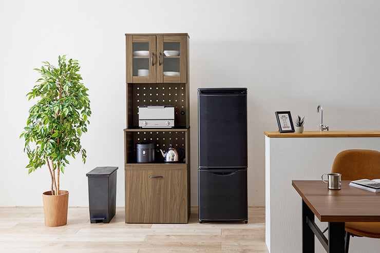 Étagère de cuisine RCC-1629 Largeur 87 cm Profondeur 45 cm Hauteur 186 cm Avec prise Rangement de cuisine Glissière Tiroir Support pour micro-ondes Placard Étagère Étagère Salle à manger Grain de bois Mince Grande capacité Étagère à épices Nouvelle vie