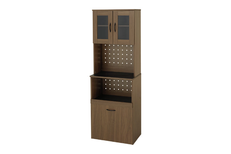 Étagère de cuisine RCC-1629 Largeur 87 cm Profondeur 45 cm Hauteur 186 cm Avec prise Rangement de cuisine Glissière Tiroir Support pour micro-ondes Placard Étagère Étagère Salle à manger Grain de bois Mince Grande capacité Étagère à épices Nouvelle vie