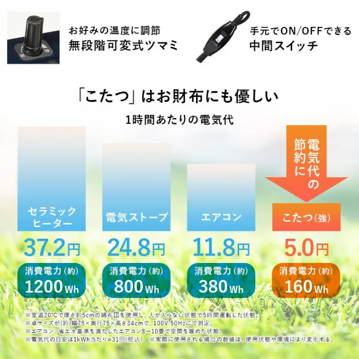 カジュアルコタツ アルテナ ARTENA7560 幅75cm 奥行き60cm 高さ37～42cm