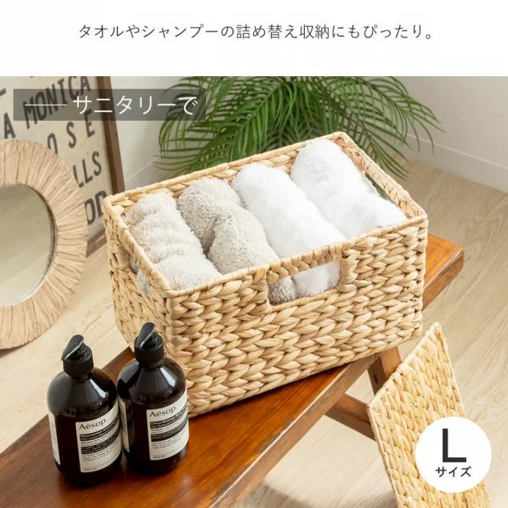 天然素材バスケット スクエア3点セット IW-12 S M L ふた付きタイプ