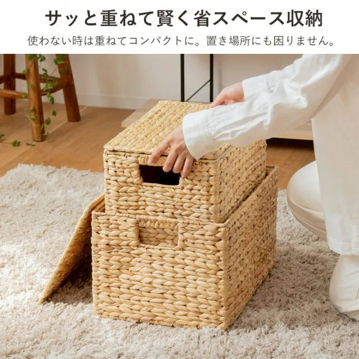 天然素材バスケット スクエア3点セット IW-12 S M L ふた付きタイプ