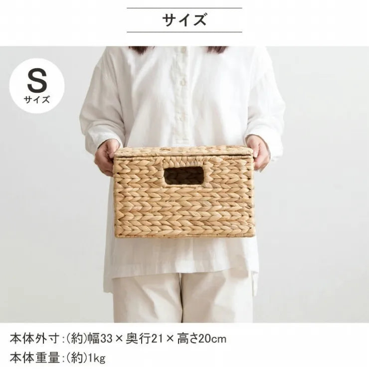 天然素材バスケット スクエア3点セット IW-12 S M L ふた付きタイプ