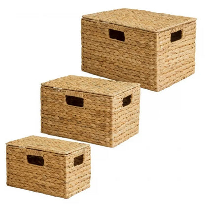天然素材バスケット スクエア3点セット IW-12 S M L ふた付きタイプ