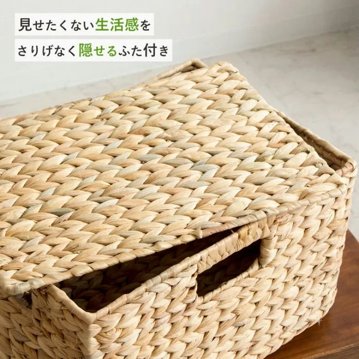 天然素材バスケット スクエア3点セット IW-12 S M L ふた付きタイプ