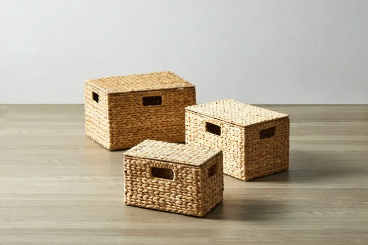 天然素材バスケット スクエア3点セット IW-12 S M L ふた付きタイプ