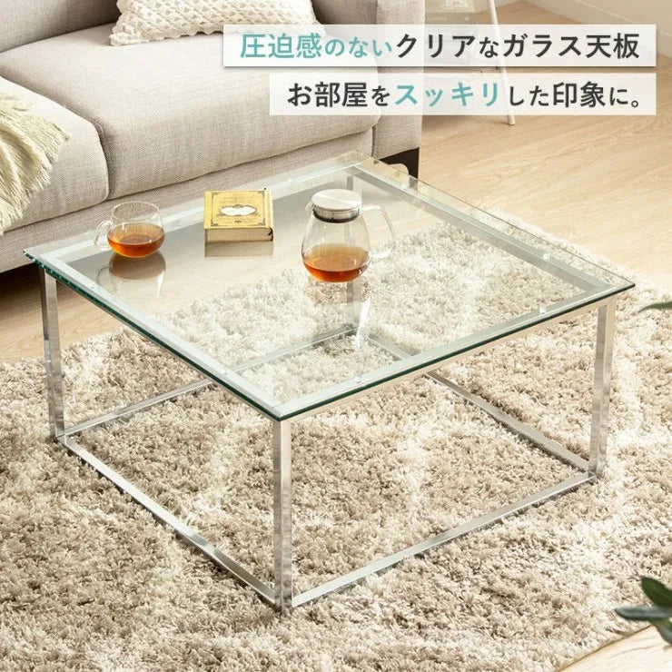 正方形ガラステーブル IW-527 幅70cm 奥行き70cm 高さ37cm