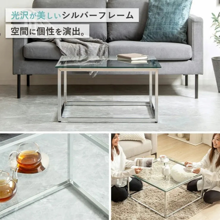 正方形ガラステーブル IW-527 幅70cm 奥行き70cm 高さ37cm