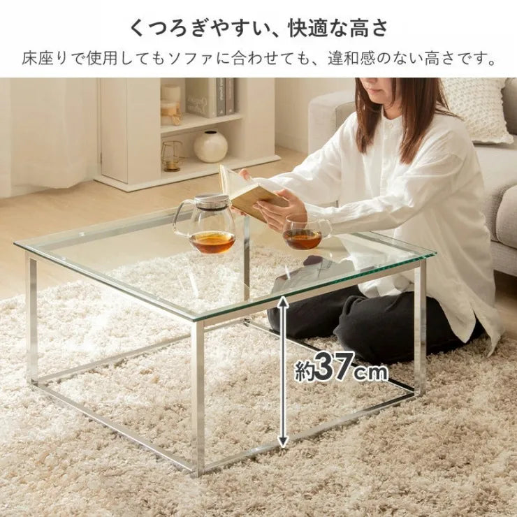 正方形ガラステーブル IW-527 幅70cm 奥行き70cm 高さ37cm