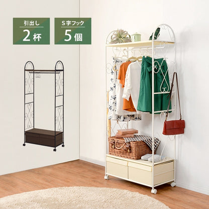 Hanger rack wardrobe KHR-3157 Width 75cm Depth 35.5cm Height 155cm Rack with casters Stylish Slim Wall storage Open rack Tension shelf Partition Closet Slim wall Storage shelf Storage rack