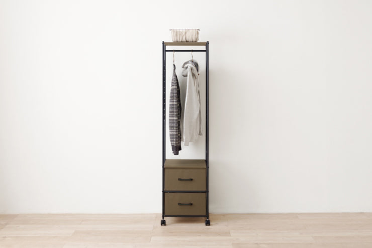 Hanger rack wardrobe KHR-3157 Width 75cm Depth 35.5cm Height 155cm Rack with casters Stylish Slim Wall storage Open rack Tension shelf Partition Closet Slim wall Storage shelf Storage rack