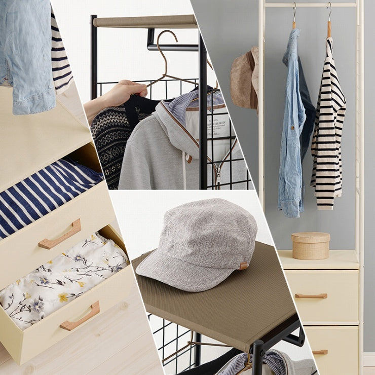 Hanger rack wardrobe KHR-3157 Width 75cm Depth 35.5cm Height 155cm Rack with casters Stylish Slim Wall storage Open rack Tension shelf Partition Closet Slim wall Storage shelf Storage rack