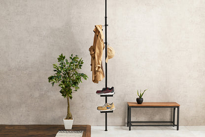 5-tier tension rack KTR-3156 Width 90cm Depth 24cm Height 187-264cm Height adjustable Rack Slim Wall storage Open rack Wall shelf Tension shelf Partition Ladder rack Slim wall Storage shelf Storage rack