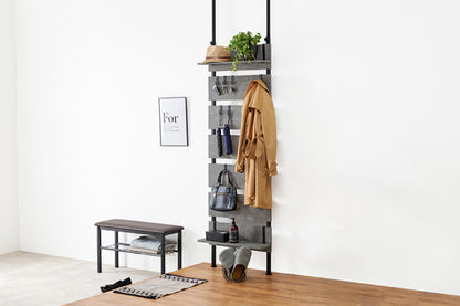 Tension wall rack KTR-3147 Width 60cm Depth 21.5cm Height 200-265cm 7 shelves 2 shelves included Height adjustable Rack Stylish Slim Wall storage Open rack Wall shelf Tension shelf Partition Slim wall Storage shelf Storage rack