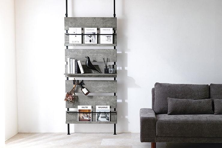 5-tier tension rack KTR-3156 Width 90cm Depth 24cm Height 187-264cm Height adjustable Rack Slim Wall storage Open rack Wall shelf Tension shelf Partition Ladder rack Slim wall Storage shelf Storage rack