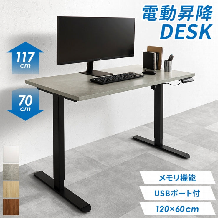 電動昇降デスク LDT-3784 幅120cm 奥行き62cm 高さ70～117cm