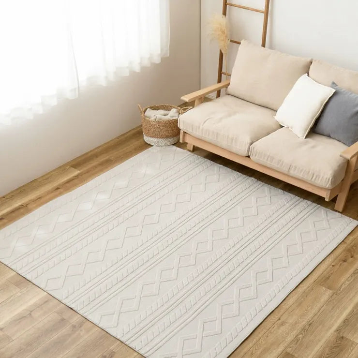 ジャガードフランネルラグ エクリュ 幅190cm 奥行き190cm