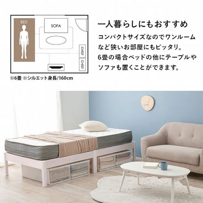 簡単組立 マットレス付きシングルベッド MB-5145S3301 幅99.5cm 奥行き198cm 高さ36.5cm 床面高さ36cm
