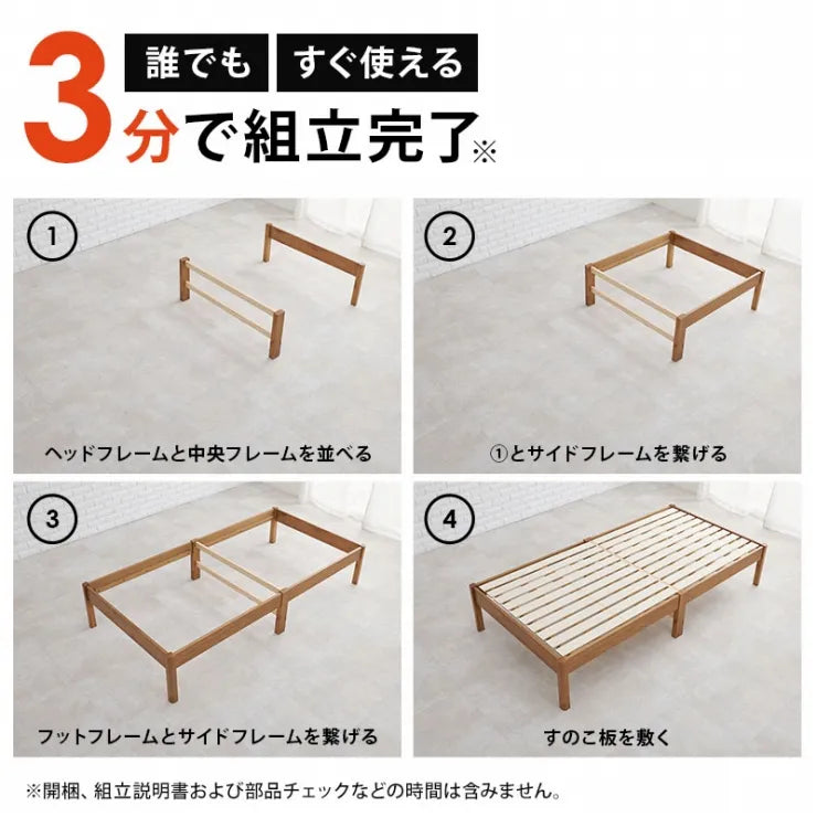 簡単組立 マットレス付きシングルベッド MB-5145S3302 幅99.5cm 奥行き198cm 高さ36.5cm 床面高さ36cm