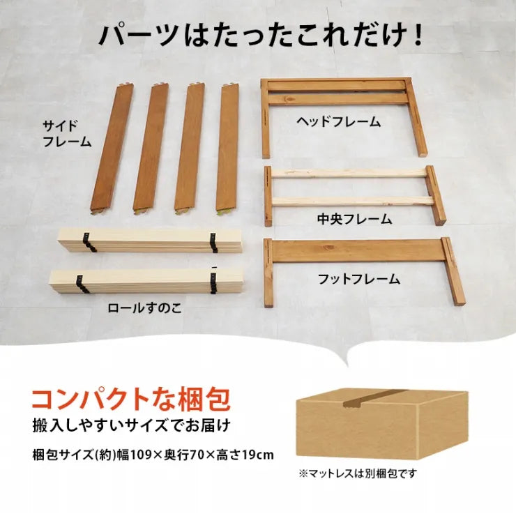 簡単組立 マットレス付きシングルベッド MB-5150S3301 幅100cm 奥行き207.5cm 高さ65cm 床面高さ36cm