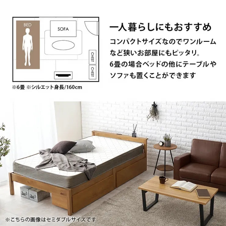 簡単組立 マットレス付きシングルベッド MB-5150S3301HS 幅100cm 奥行き207.5cm 高さ65cm 床面高さ36cm