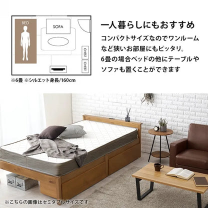簡単組立 マットレス付きシングルベッド MB-5150S3302HS 幅100cm 奥行き207.5cm 高さ65cm 床面高さ36cm