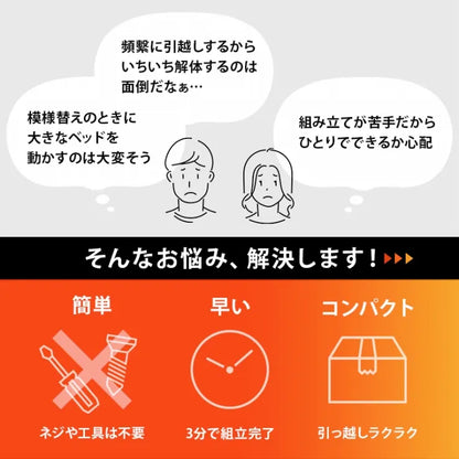 簡単組立 マットレス付きシングルベッド MB-5150S3302HS 幅100cm 奥行き207.5cm 高さ65cm 床面高さ36cm