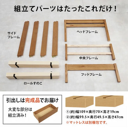 簡単組立 マットレス付きシングルベッド MB-5150S3302HS 幅100cm 奥行き207.5cm 高さ65cm 床面高さ36cm