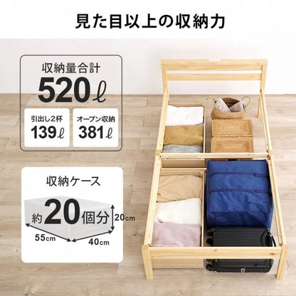 簡単組立 マットレス付きシングルベッド MB-5150S3302HS 幅100cm 奥行き207.5cm 高さ65cm 床面高さ36cm