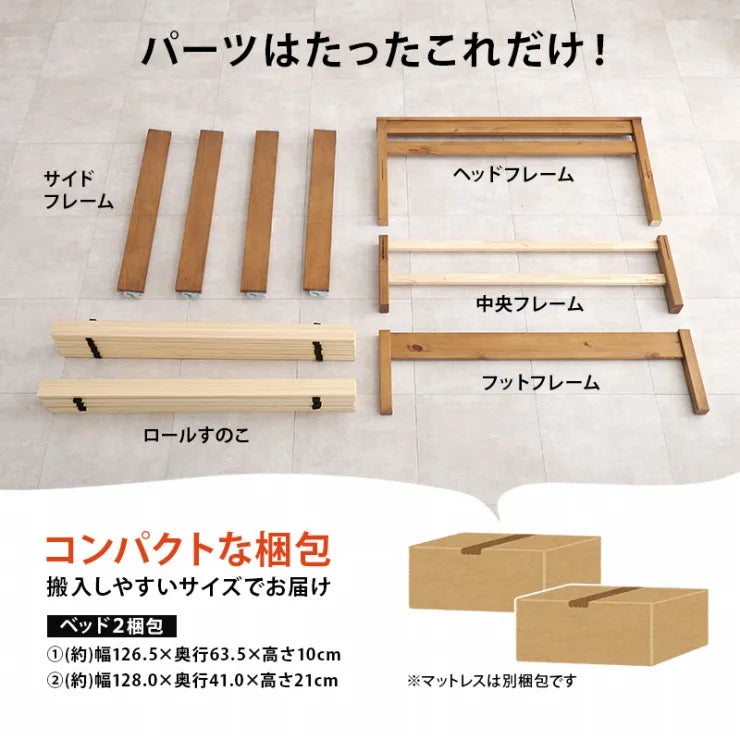 簡単組立 マットレス付きセミダブルベッド MB-5150SD3301 幅123cm 奥行き207.5cm 高さ61.5cm 床面高さ36cm