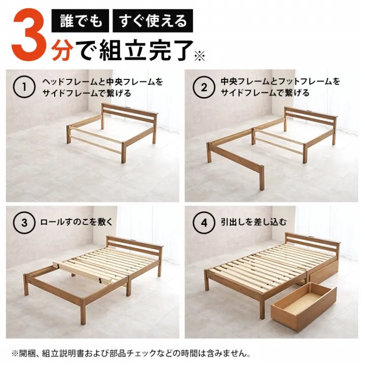 簡単組立 マットレス付きセミダブルベッド MB-5150SD3302HS 幅123cm 奥行き207.5cm 高さ61.5cm 床面高さ36cm