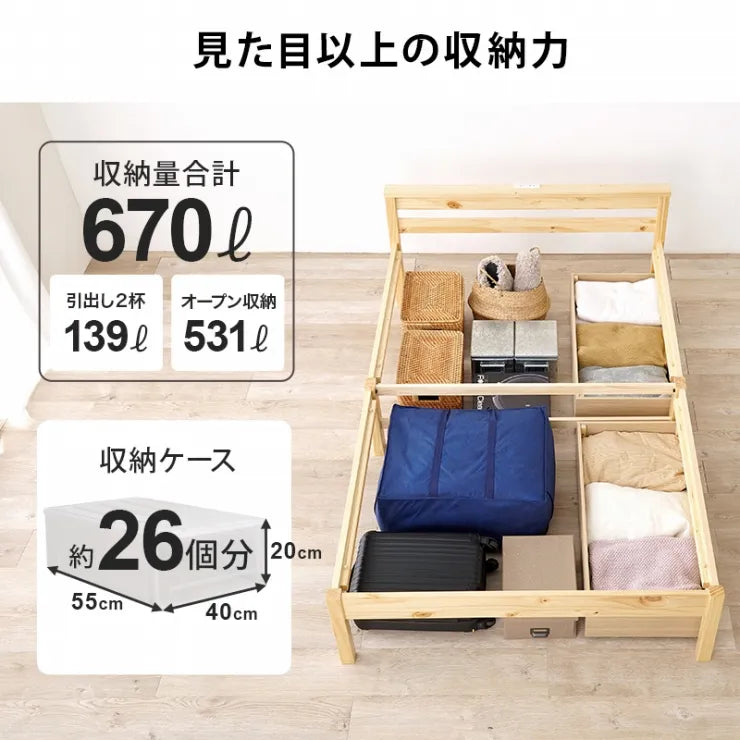 簡単組立 マットレス付きセミダブルベッド MB-5150SD3302HS 幅123cm 奥行き207.5cm 高さ61.5cm 床面高さ36cm