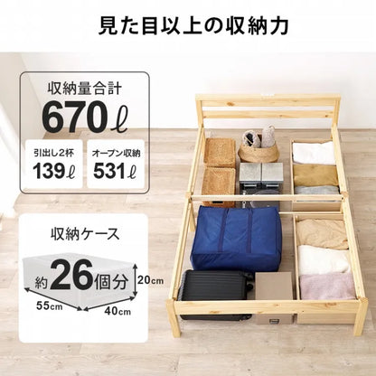 簡単組立 マットレス付きセミダブルベッド MB-5150SD3302HS 幅123cm 奥行き207.5cm 高さ61.5cm 床面高さ36cm