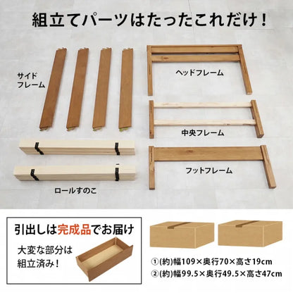 簡単組立 シングルベッド MB-5150SHS 幅100cm 奥行き207.5cm 高さ65cm 床面高さ36cm