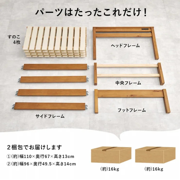 簡単組立 宮付きシングルベッド MB-5151S 幅100cm 奥行き207.5cm 高さ65cm 床面高さ36cm
