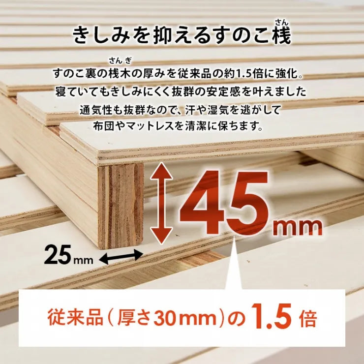 簡単組立 マットレス付き宮棚付きシングルベッド MB-5151S3301 幅100cm 奥行き207.5cm 高さ65cm 床面高さ36cm