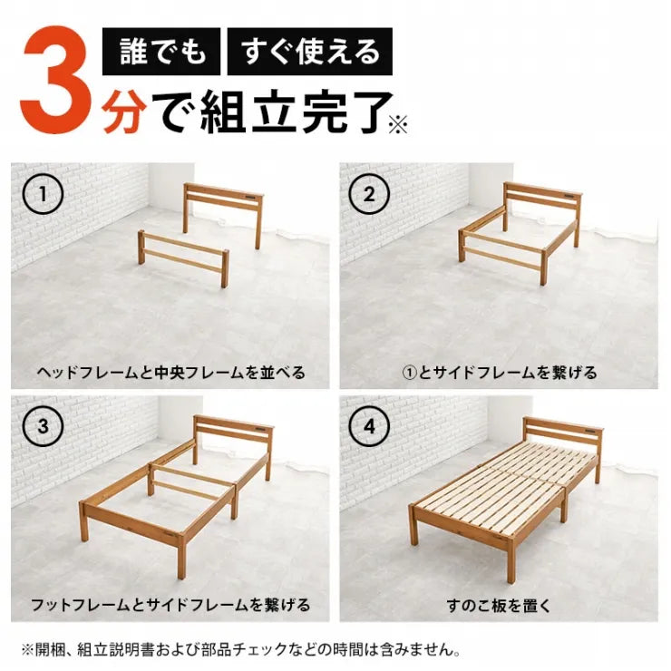 簡単組立 マットレス付き宮棚付きシングルベッド MB-5151S3301 幅100cm 奥行き207.5cm 高さ65cm 床面高さ36cm
