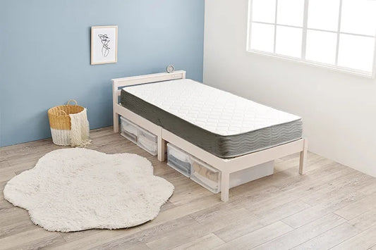 簡単組立 マットレス付き宮棚付きシングルベッド MB-5151S3302 幅100cm 奥行き207.5cm 高さ65cm 床面高さ36cm