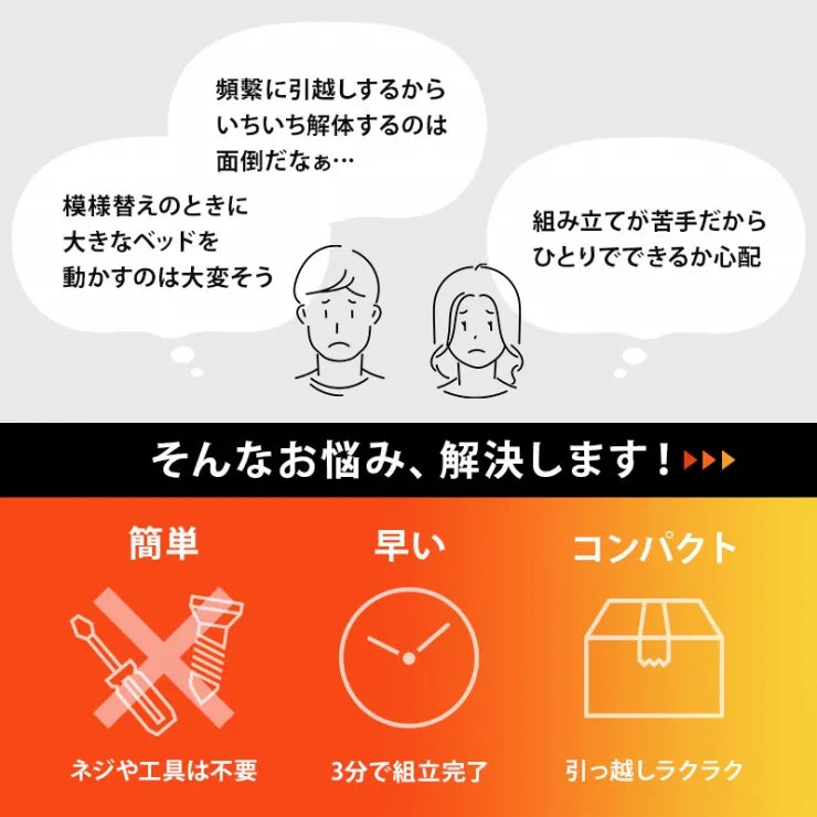 簡単組立 マットレス付きシングルベッド MB-5155S3302 幅99.5cm 奥行き204cm 高さ60cm 床面高さ36cm