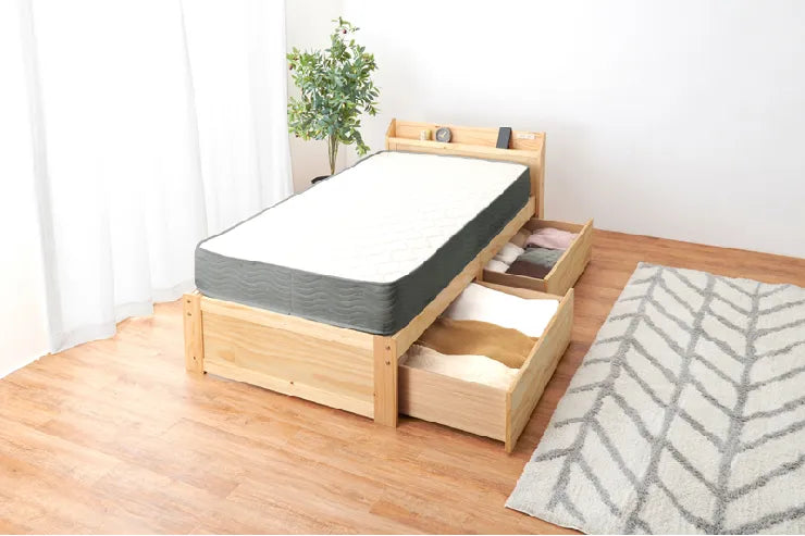 マットレス付きシングルベッド MB-5163S3302 幅101cm 奥行き210cm 高さ72cm 床面高さ34cm