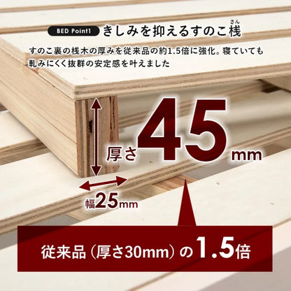 マットレス付きシングルベッド MB-5164S3302 幅97.5cm 奥行き211.5cm 高さ72cm 床面高さ31～41cm